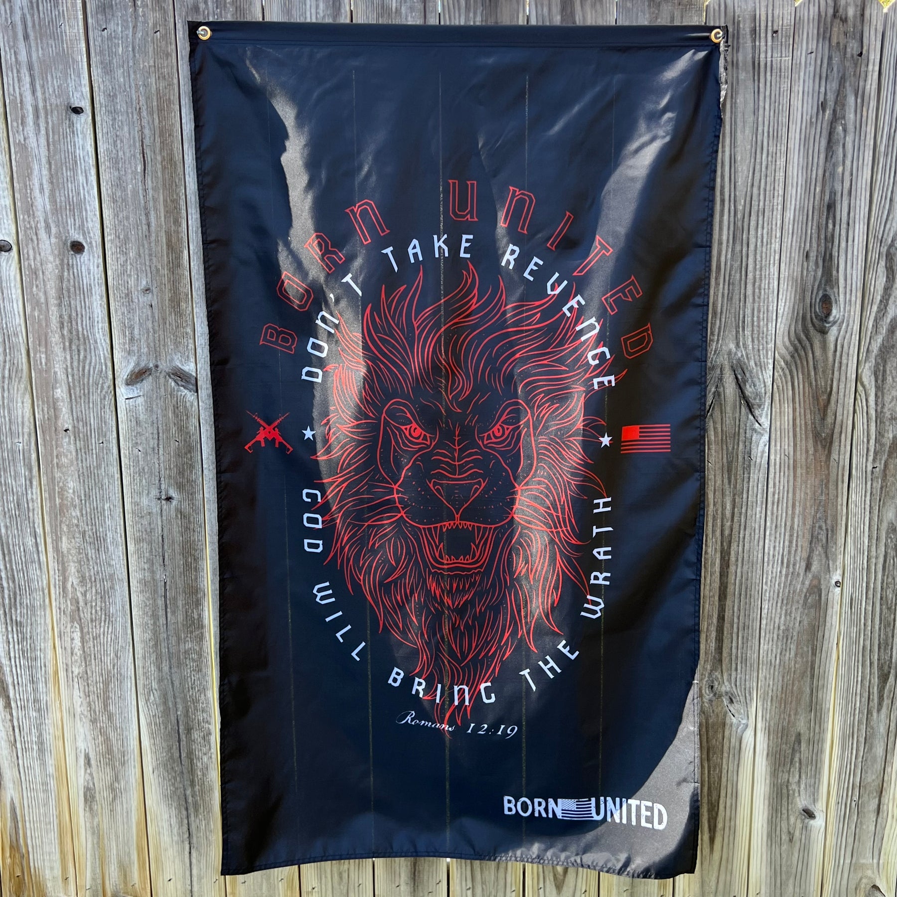 born united - revenge flag on wall