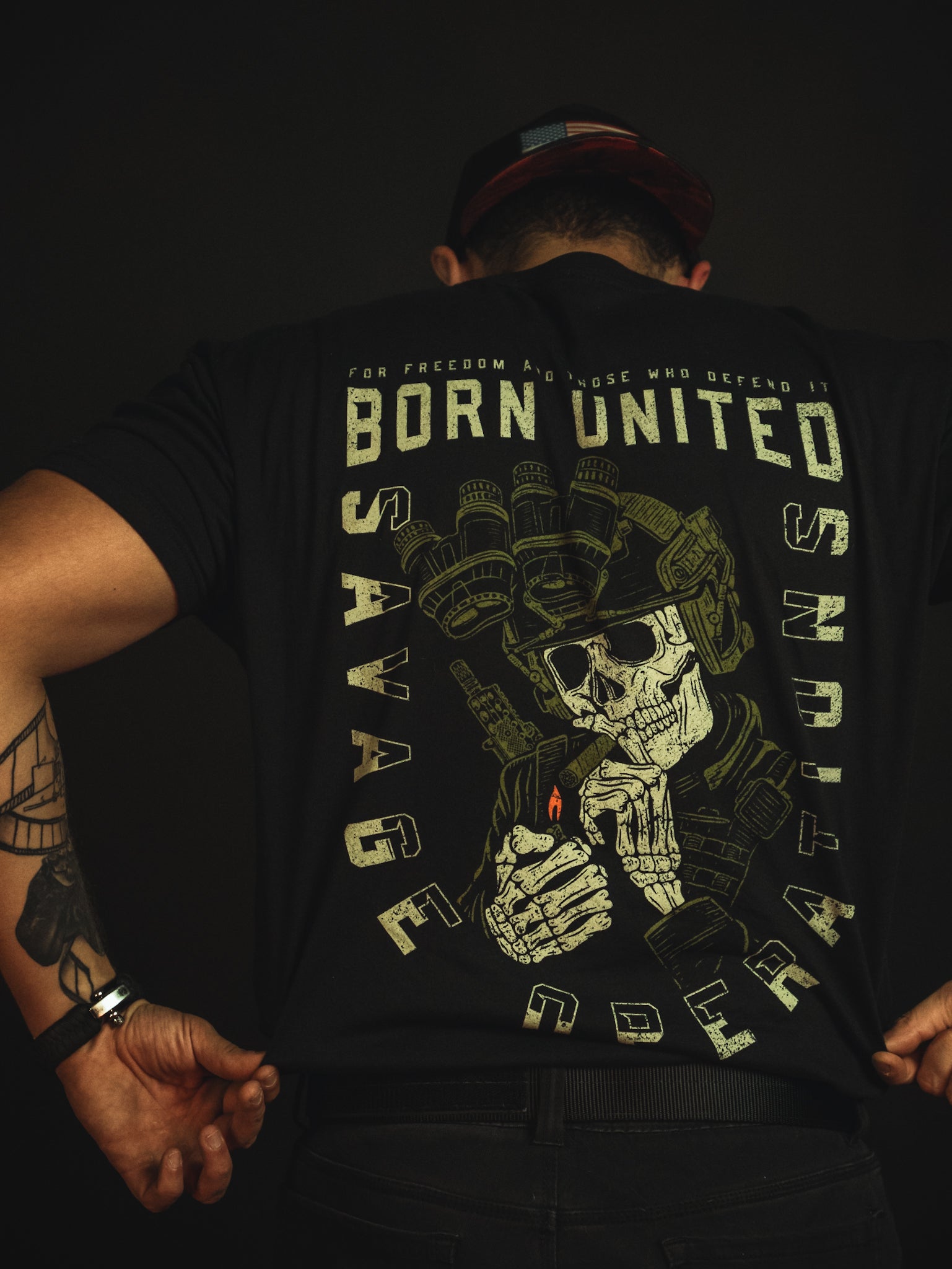 born united - savage operations tee back on model