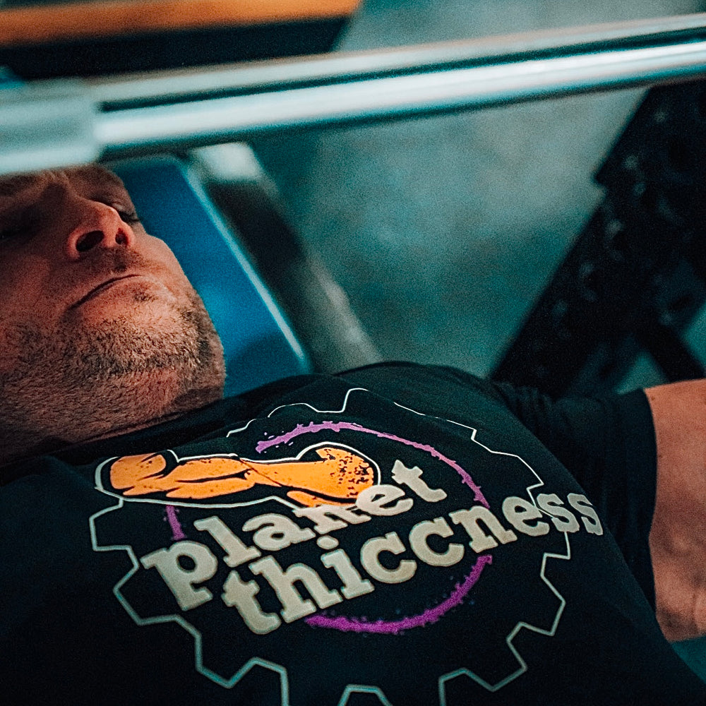 tango charlie - planet thiccness black workout tee shirt
