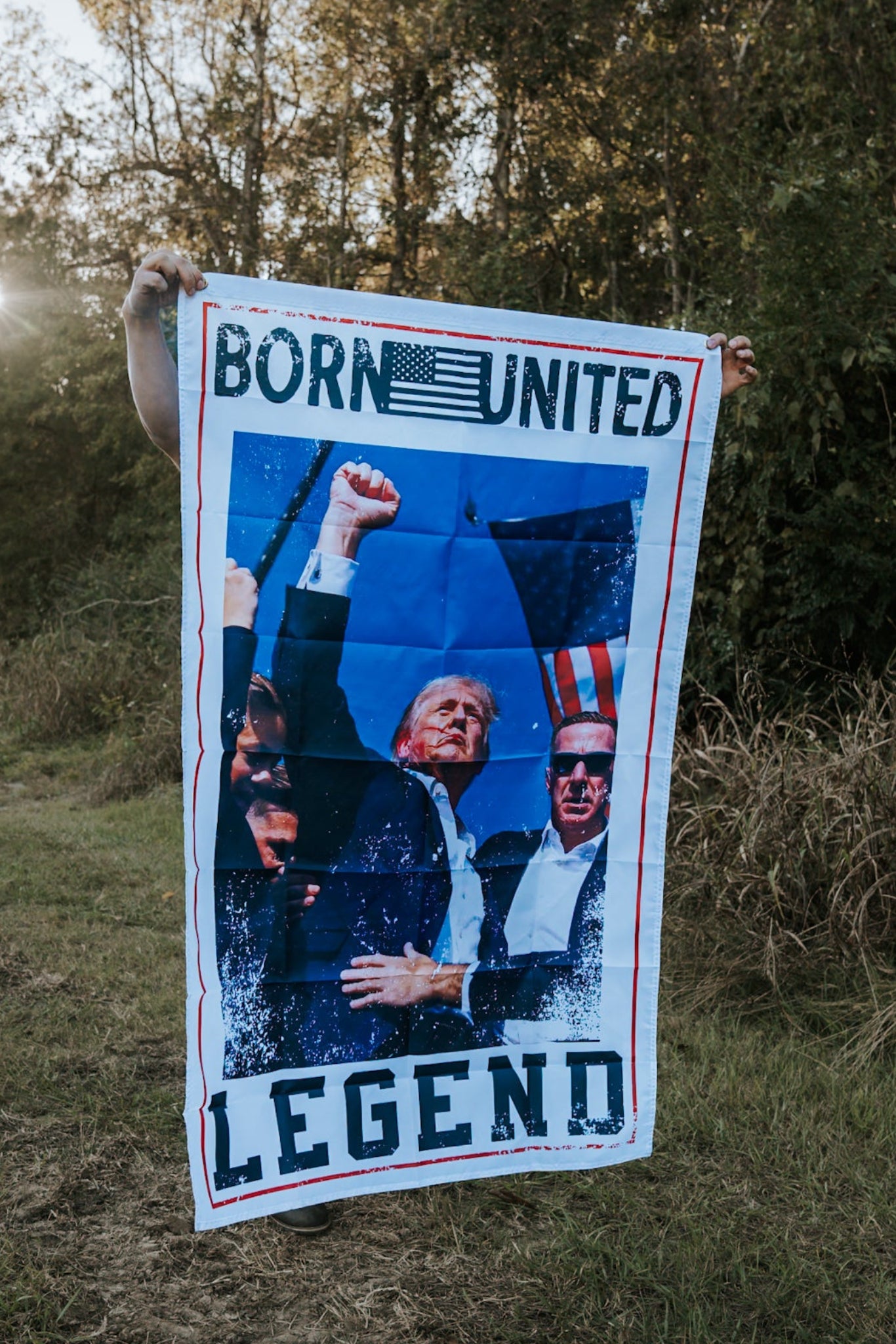born united - forever legend trump flag on model