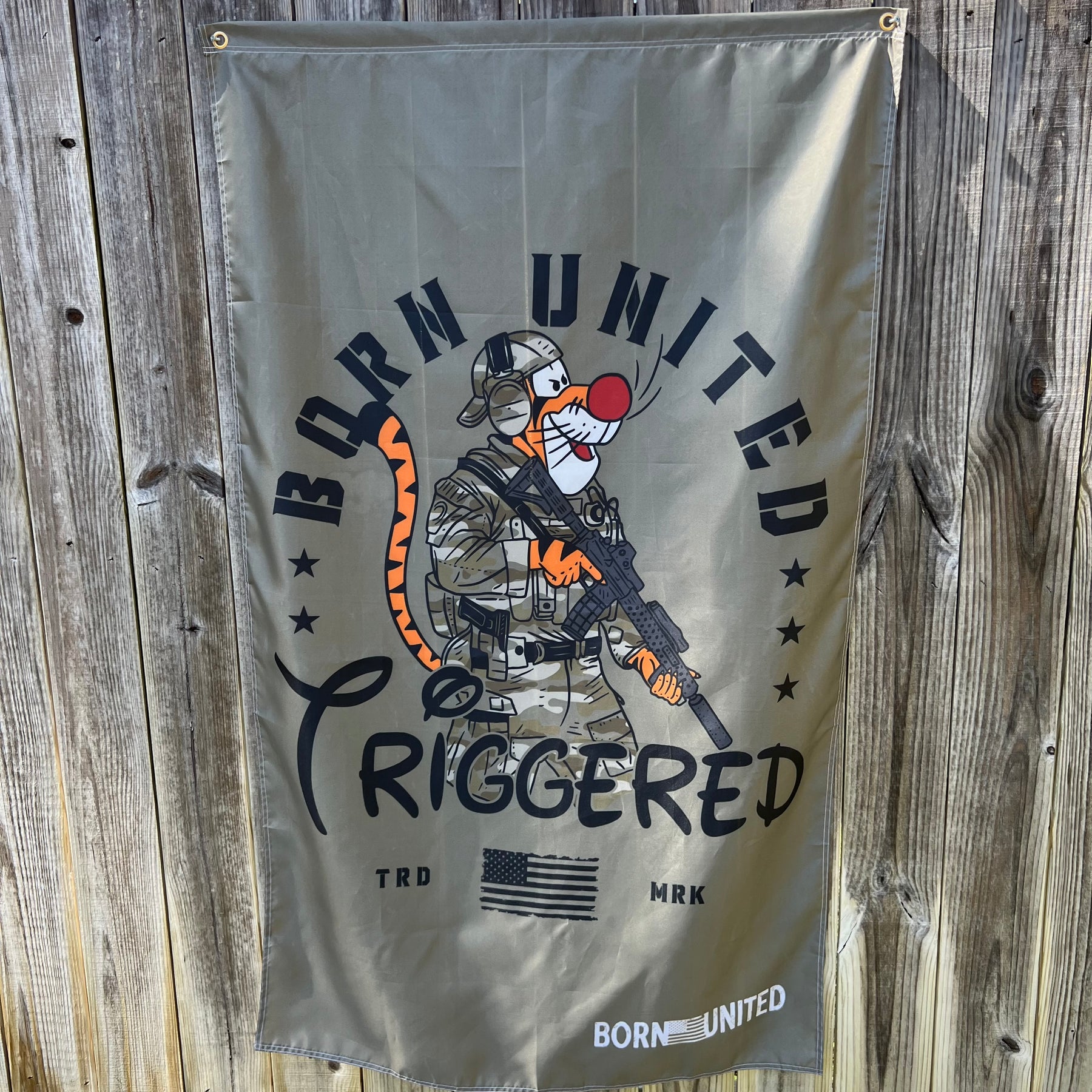 born united - triggered flag hung