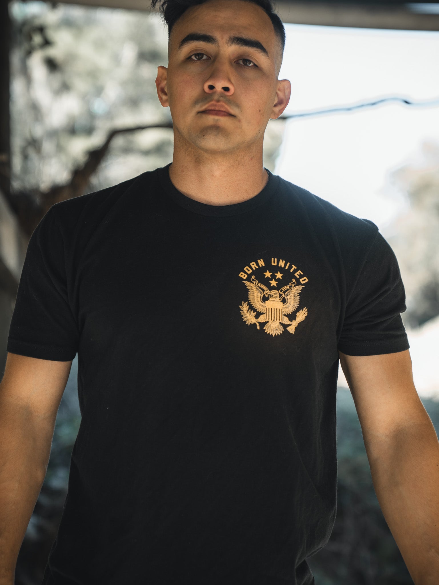 born united - e pluribus unum t-shirt front on model
