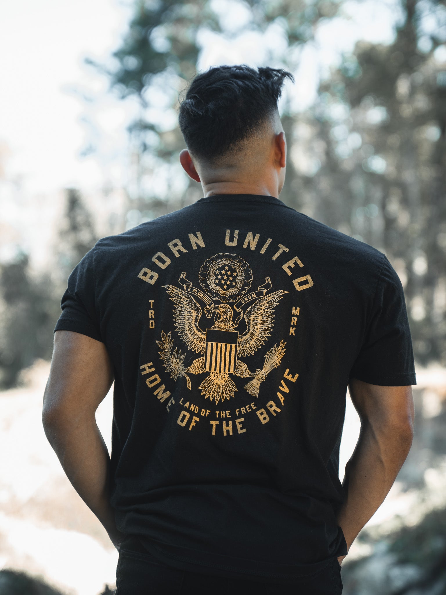born united - e pluribus unum tee back on model