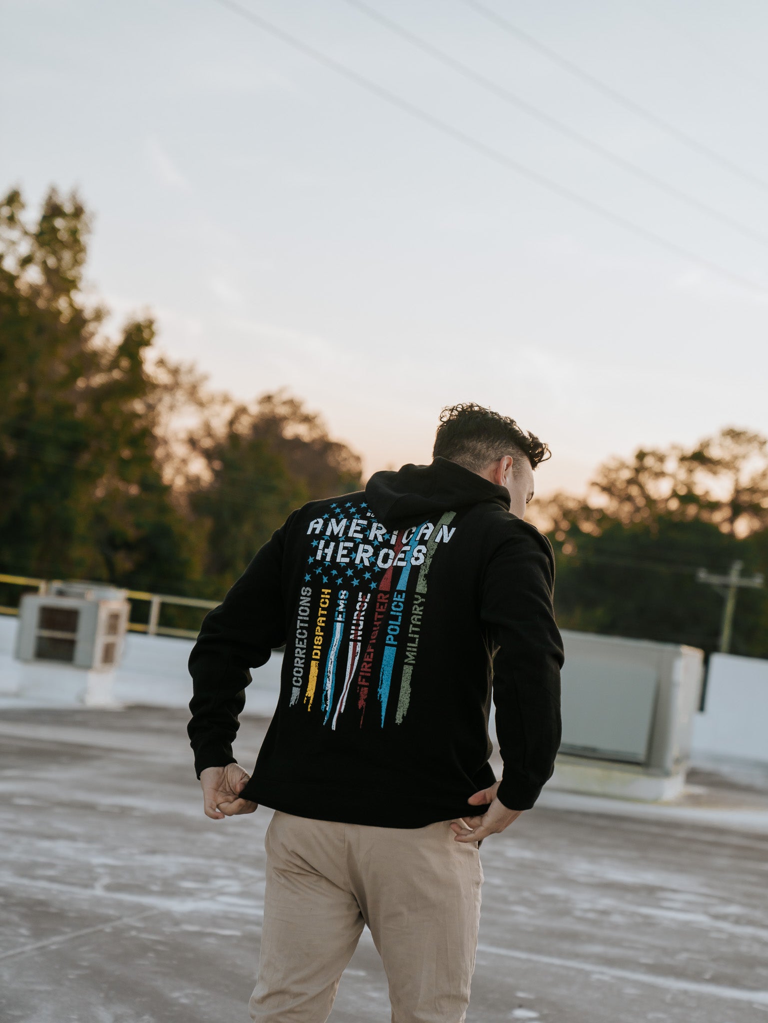 born united - american heroes flag hooded sweatshirt on model