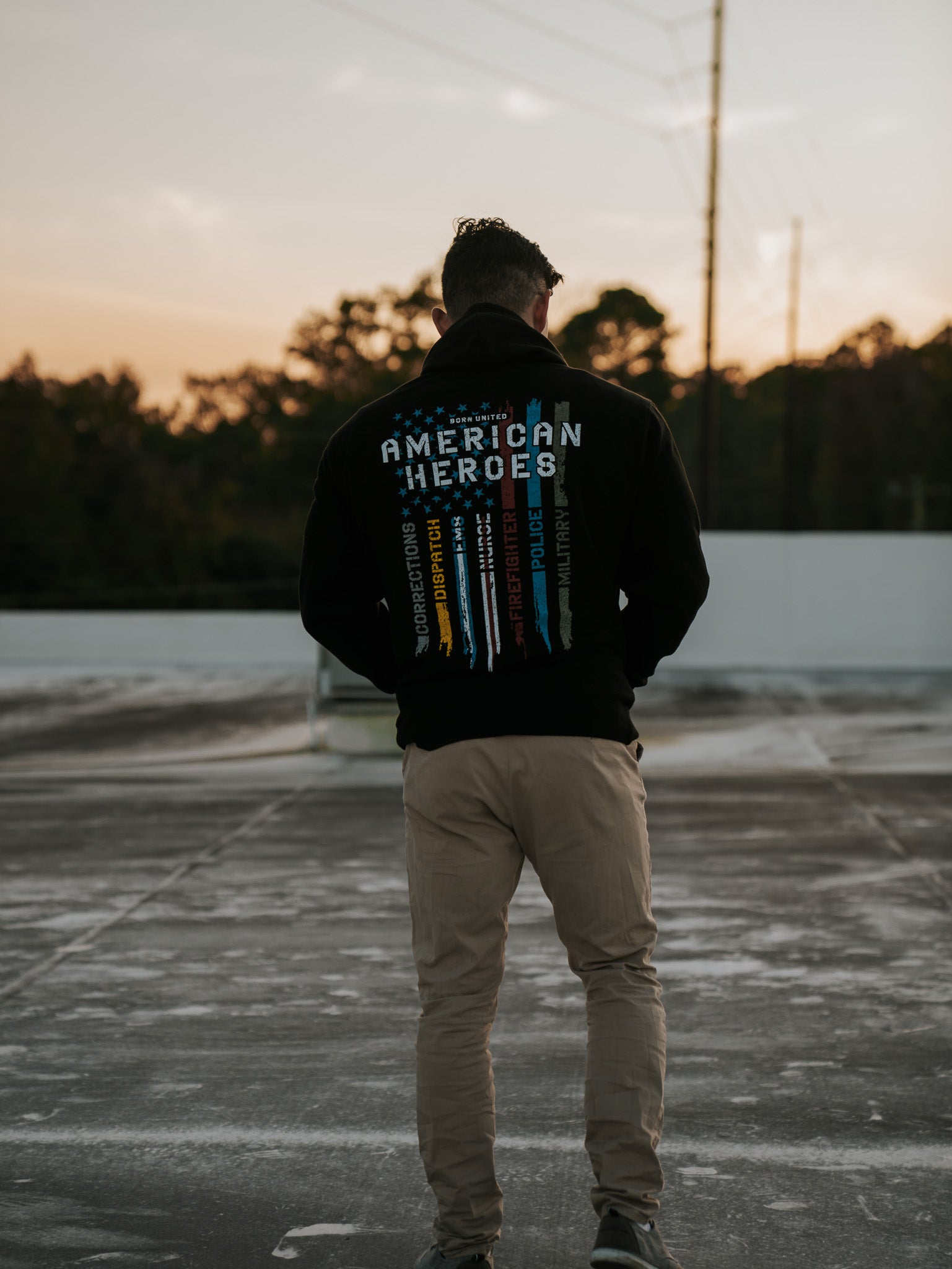 born united - american heroes hoodie back on model