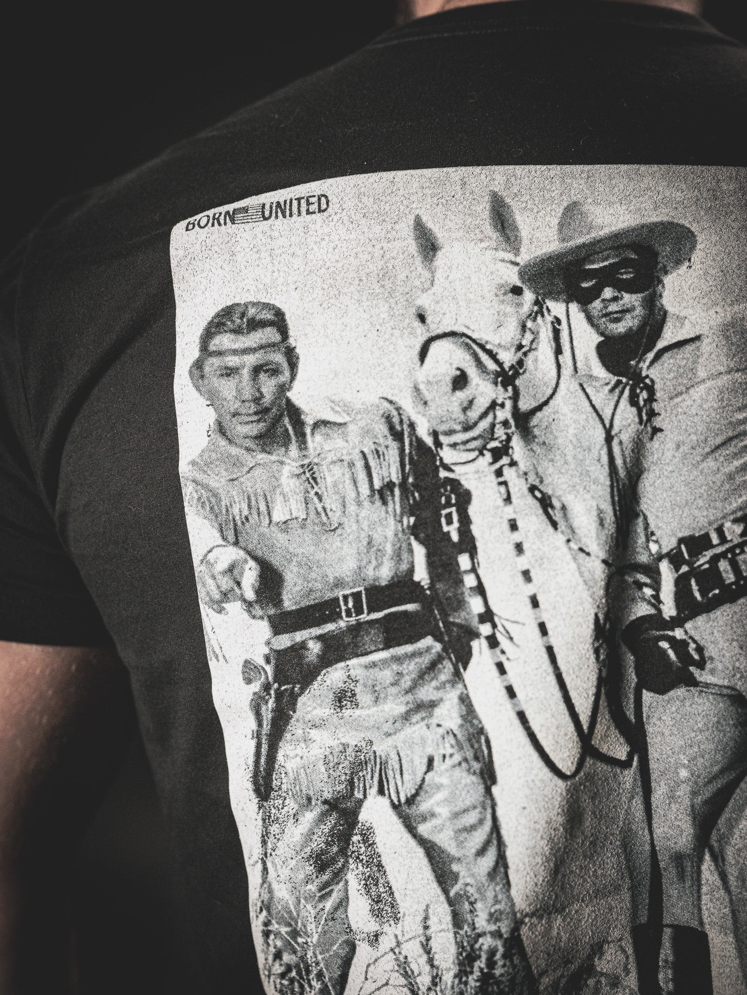 born united - lone ranger black graphic tee shirt