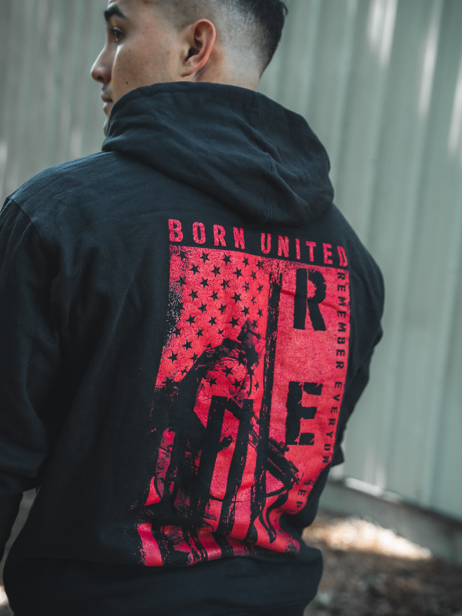 born united - r.e.d. friday hooded sweatshirt on model