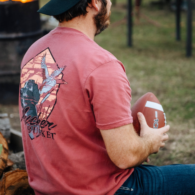 mucker bucket - labrador retriever premium t-shirt on model