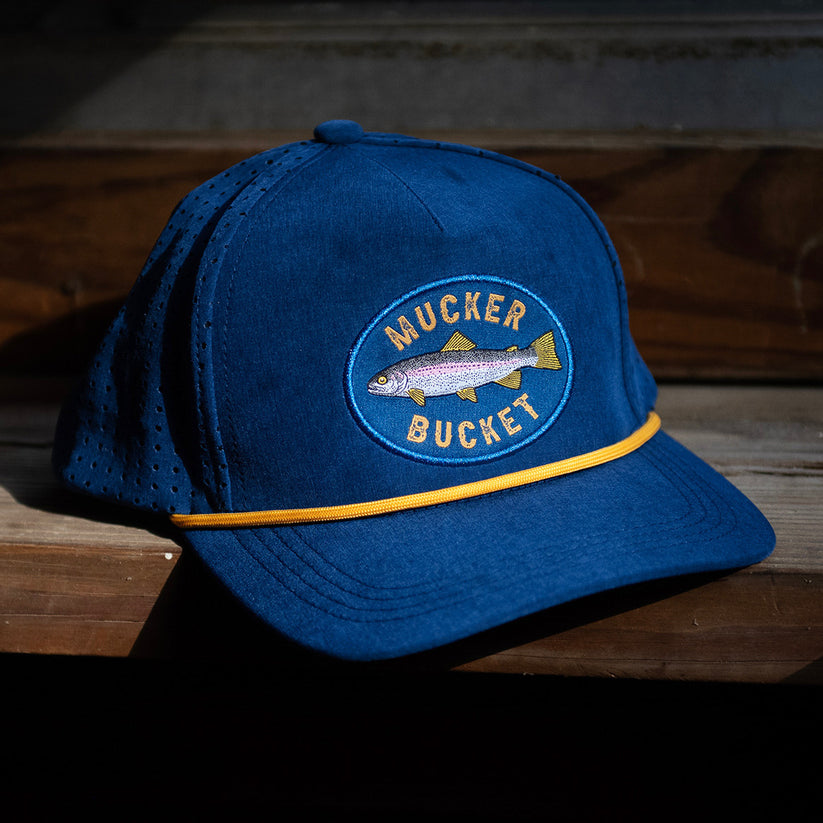 mucker bucket - rainbow trout blue bucket