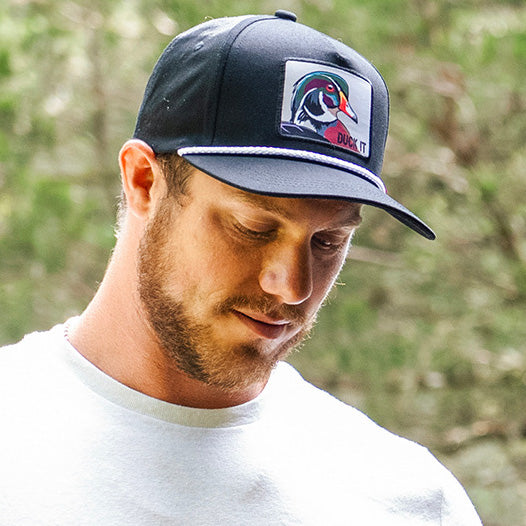 mucker bucket - duck it og wood duck hat on men's model