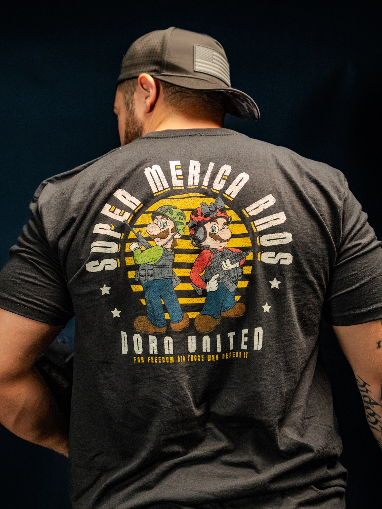born united - super 'merica bros tee back on model