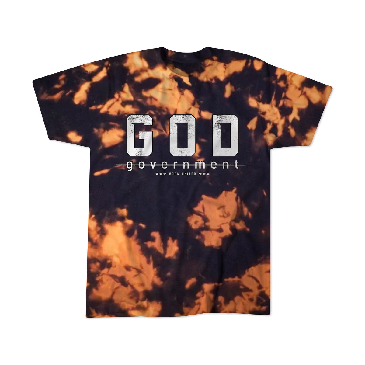 born united - god over government bleach wash tee shirt