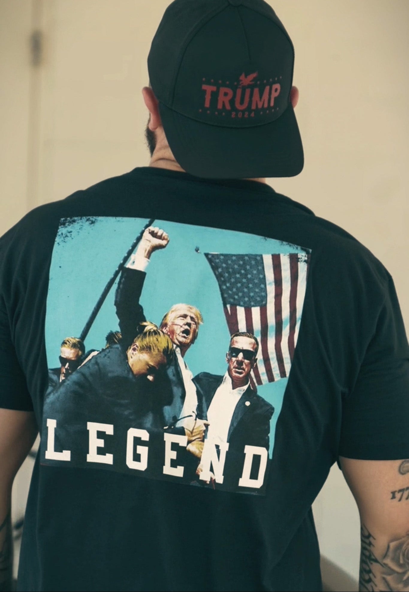 born united - forever legend black trump tee on model
