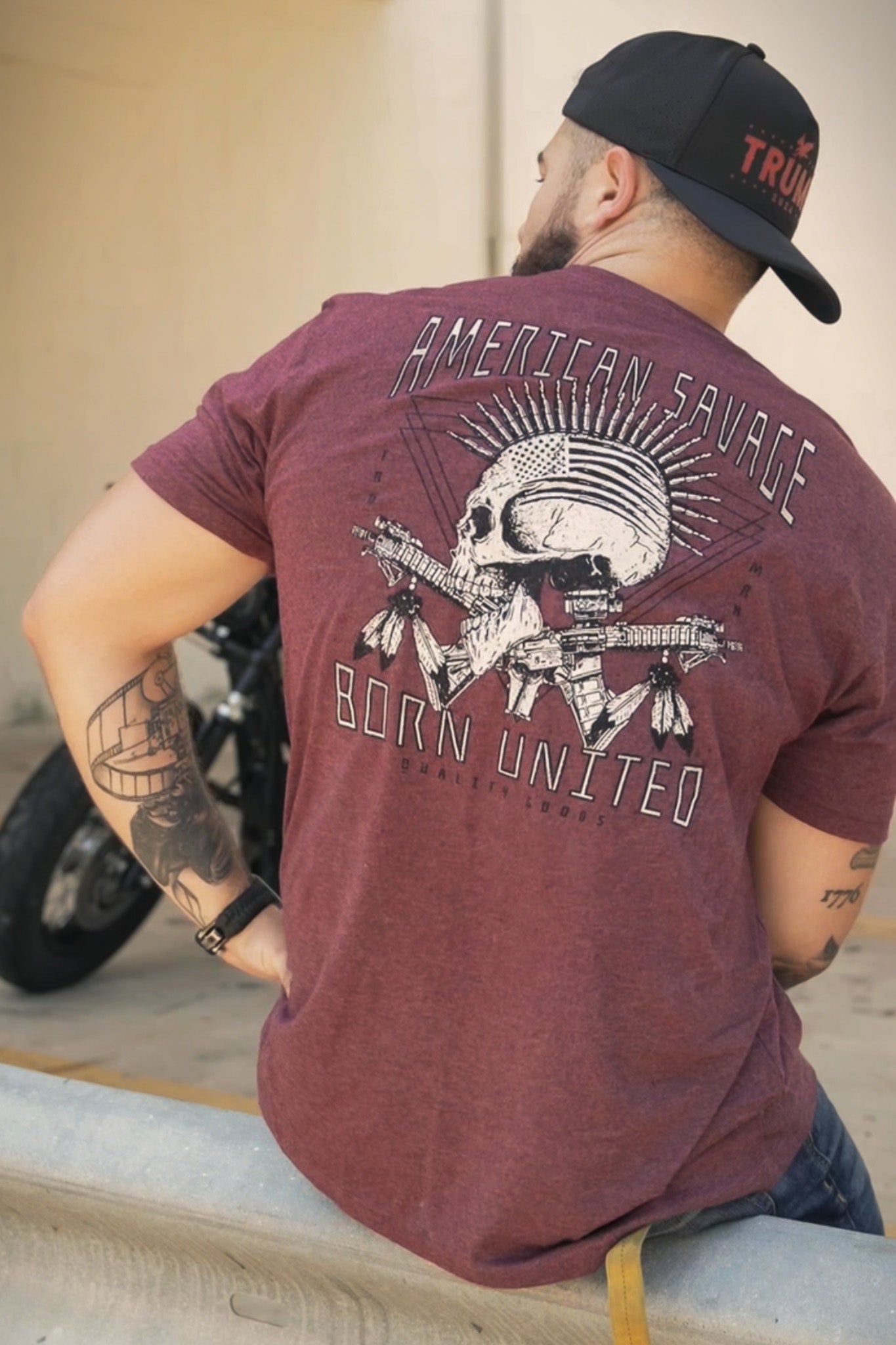 born united - american savage tee shirt on model