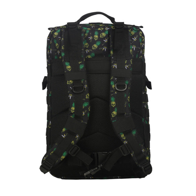 The TCA Tac-Pac - Tropic Thunder 2.0 by Tango Charlie Apparel combines tactical versatility with style, featuring adjustable shoulder straps, a top handle, side straps, multiple buckles, and padded sections in a 45L design for comfort and functionality.