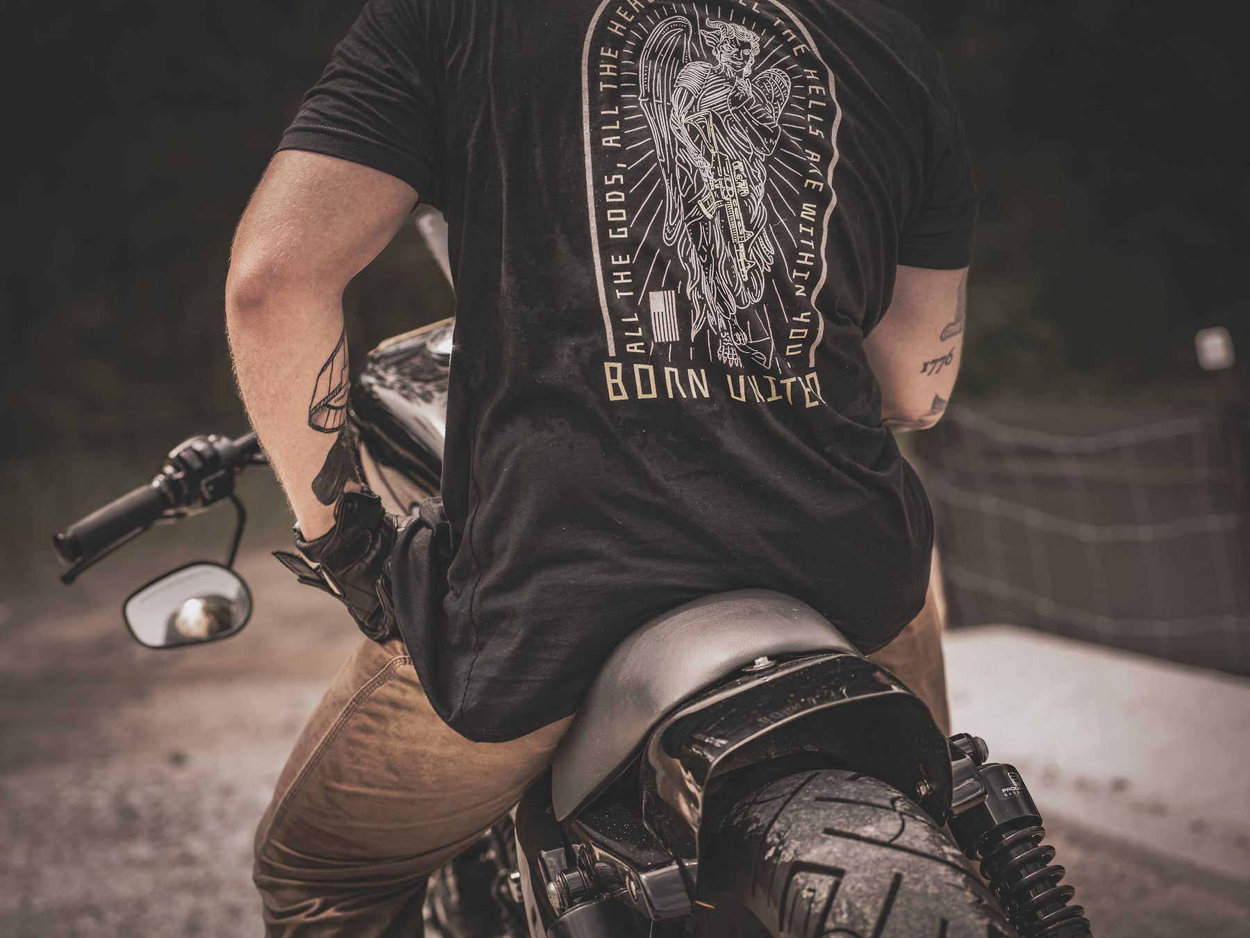 born united - heavens and hell t-shirt on model