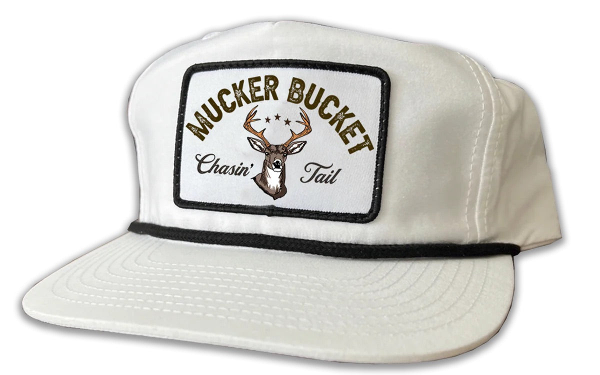 mucker bucket - chasin' tail bucket hat white