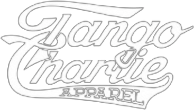 Stylized text logo of Tango Charlie Apparel in a script font on a transparent background.