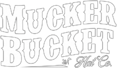 Stylized text reading MUCKER BUCKET in large, bold letters with Hat Co in smaller script beneath, accompanied by a small decorative flourish.