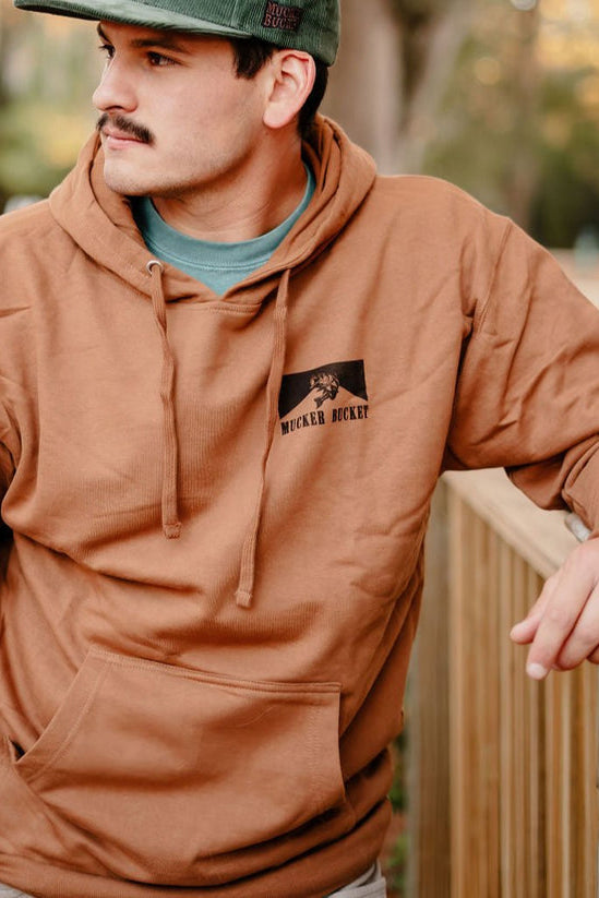 mucker bucket - biggun premium hoodie front on model