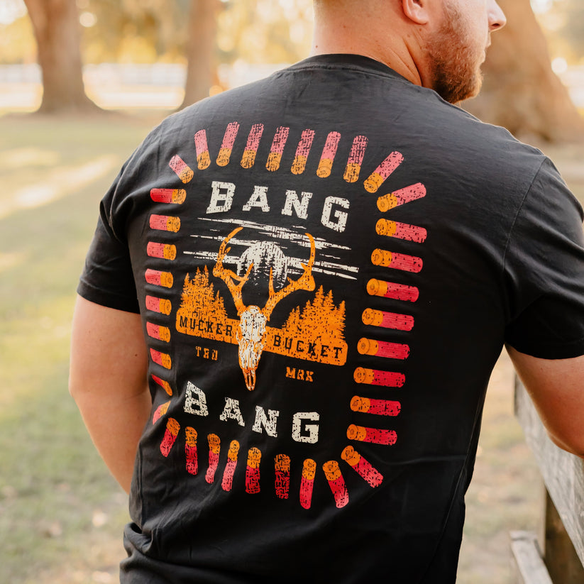 mucker bucket - bang bang premium tee back on model