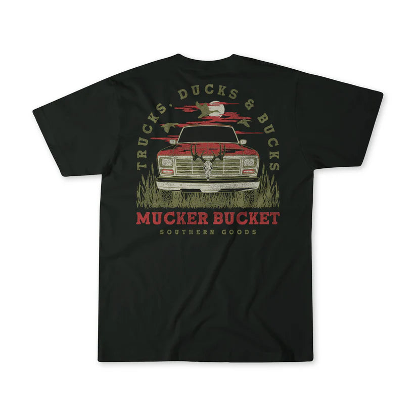 mucker bucket - trucks, ducks & bucks premium tee back