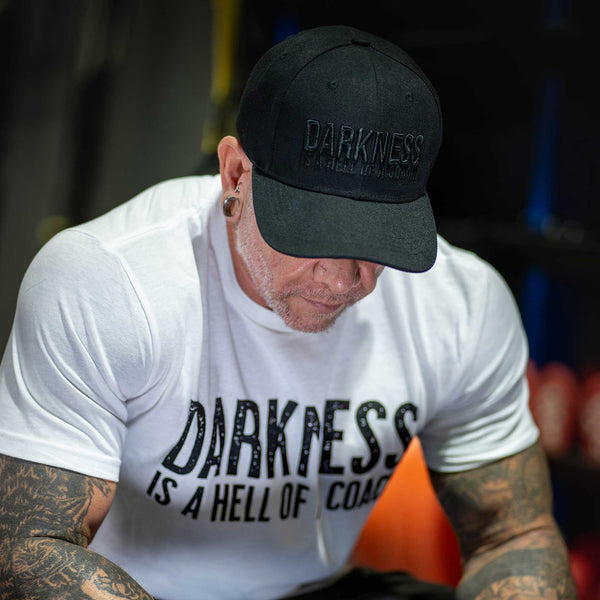tango charlie - darkness is a hell of a coach athletic t-shirt white