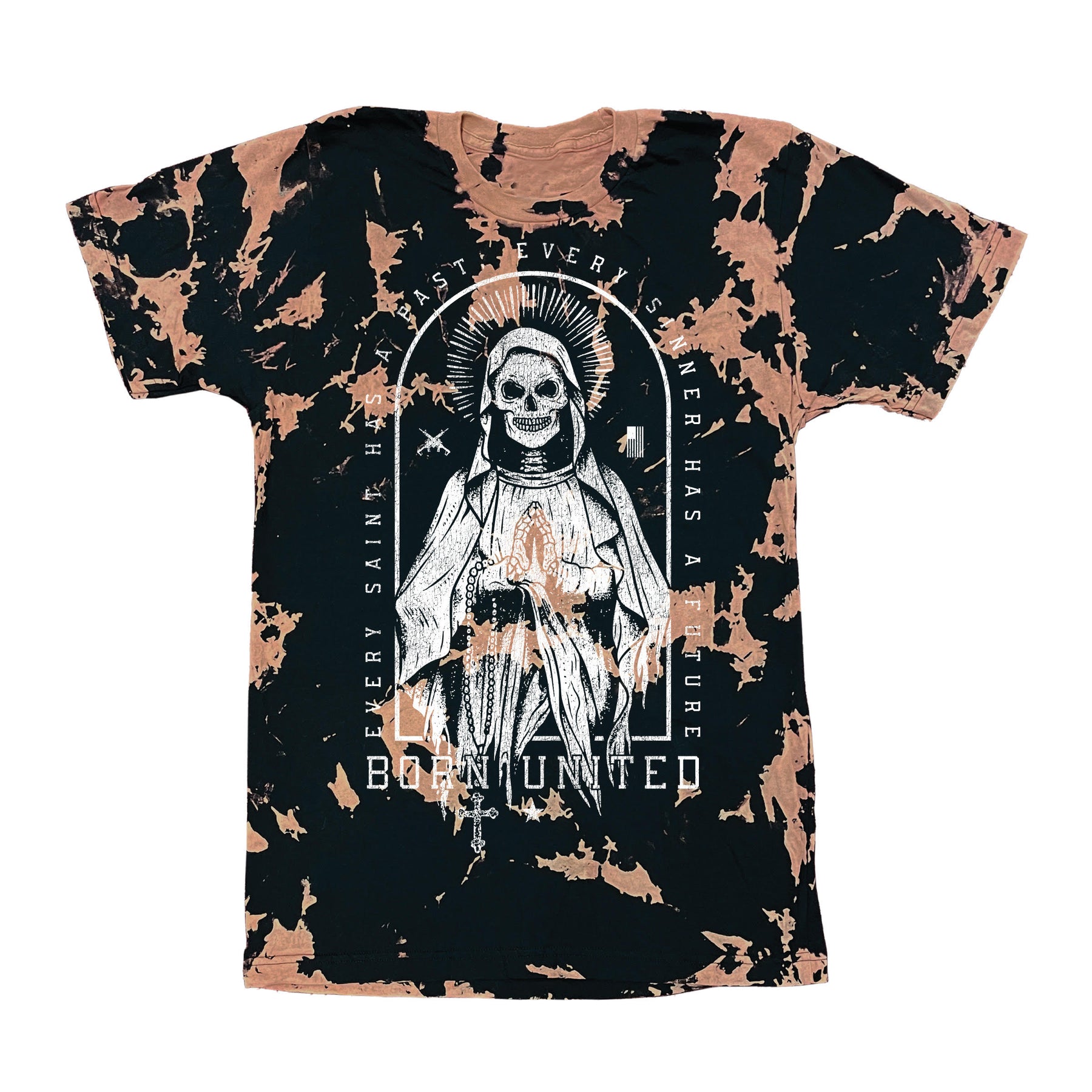 born united - saints and sinners bleach wash tee shirt