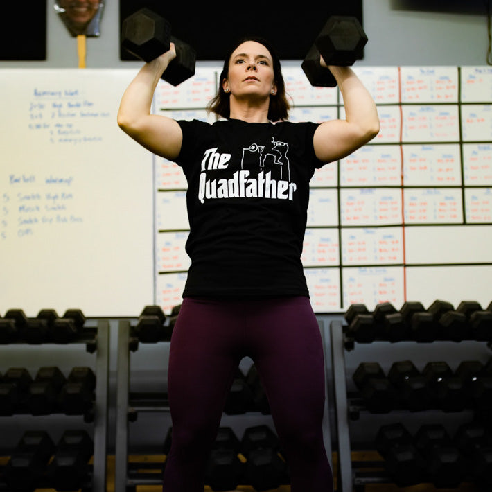 tango charlie - the quadfather tee shirt on female model