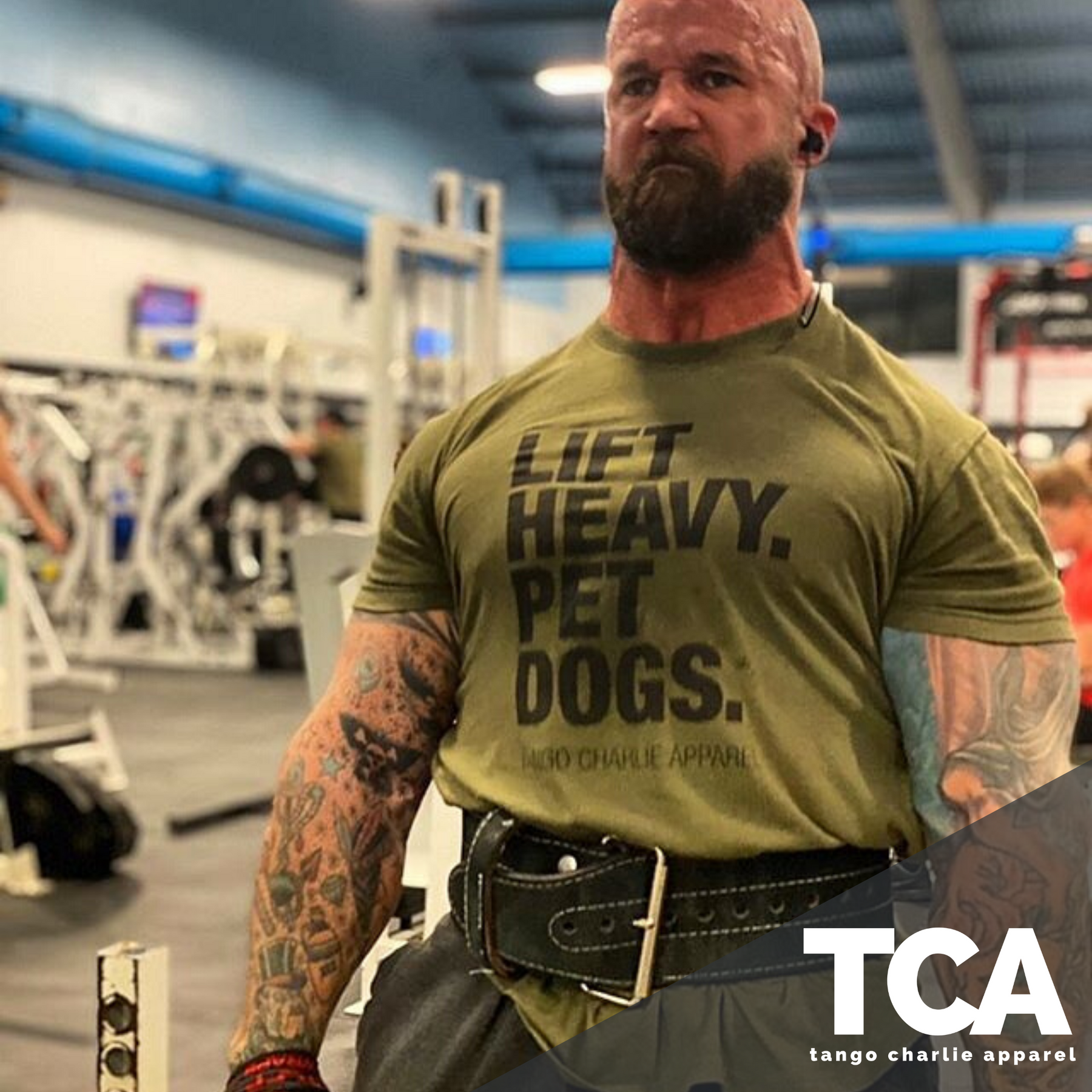 tango charlie - lift heavy pet dogs t-shirt on men's model