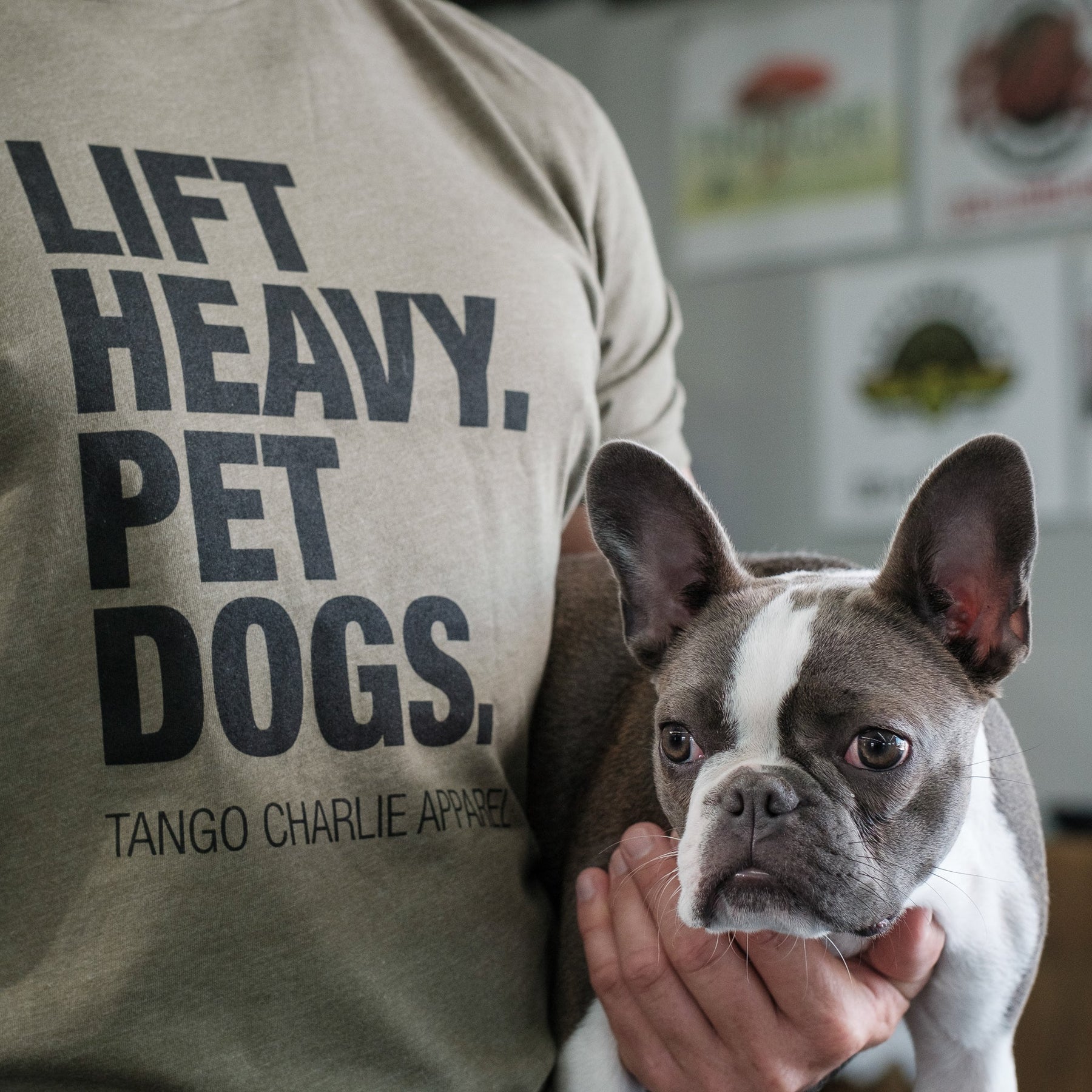tango charlie - lift heavy pet dogs army green tee shirt