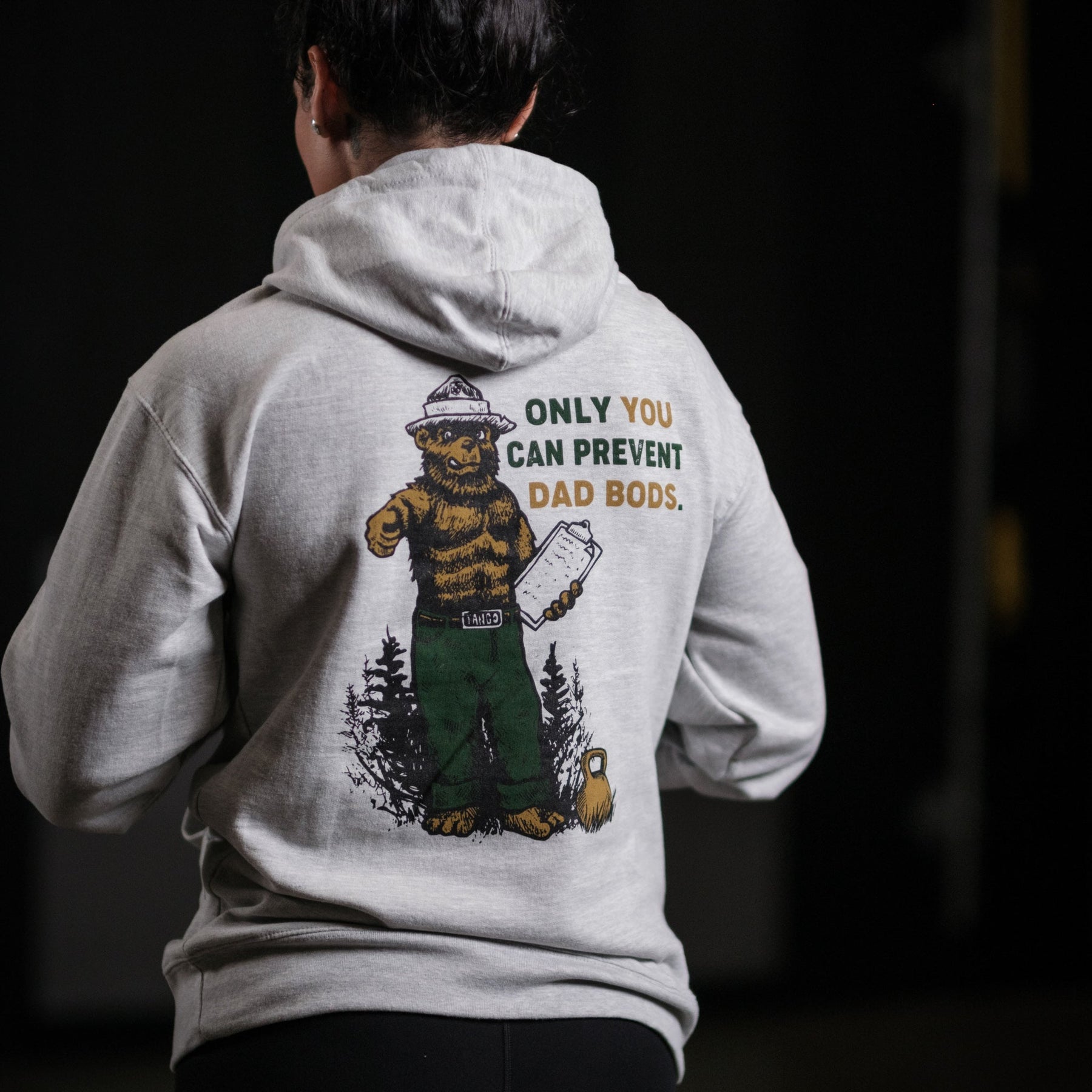 tango charlie - only you can prevent dad bod hoodie back on model