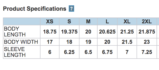 size chart