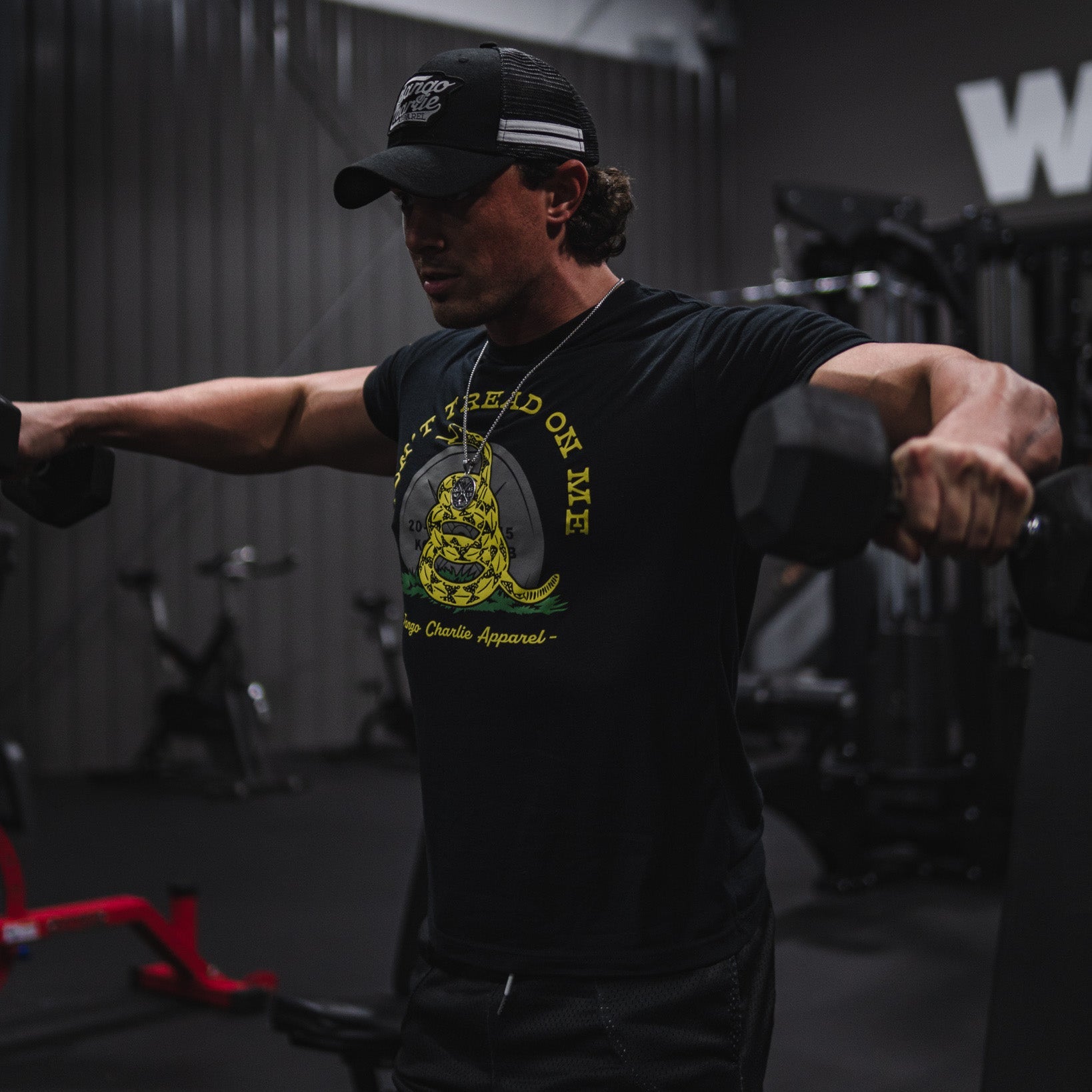 tango charlie - gadsden flag tee on male model
