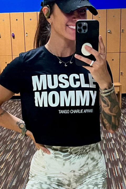 Muscle Mommy - Black Crop Tee