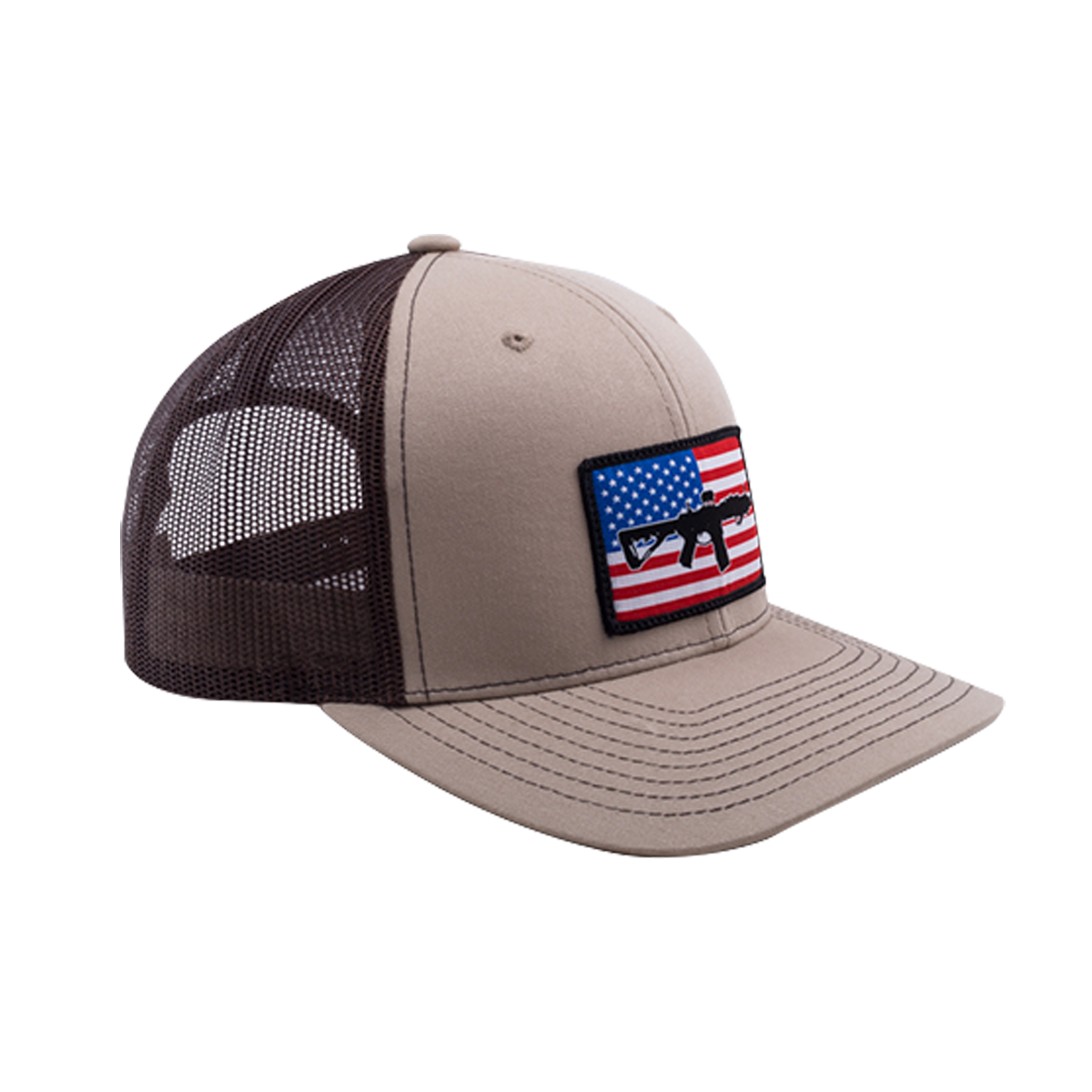 AR Flag RWB Patch Hat, Khaki w/ Brown Mesh