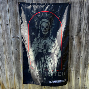 born united - saints and sinners flag on wall