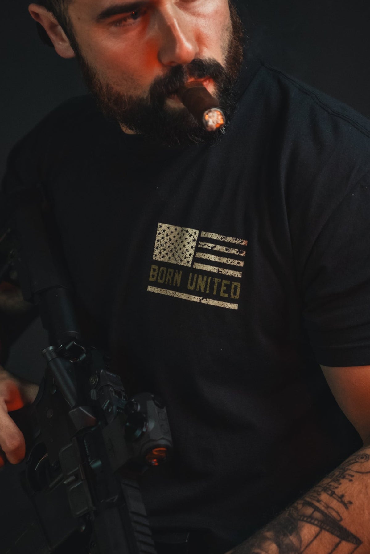 born united - savage operations t-shirt front on model