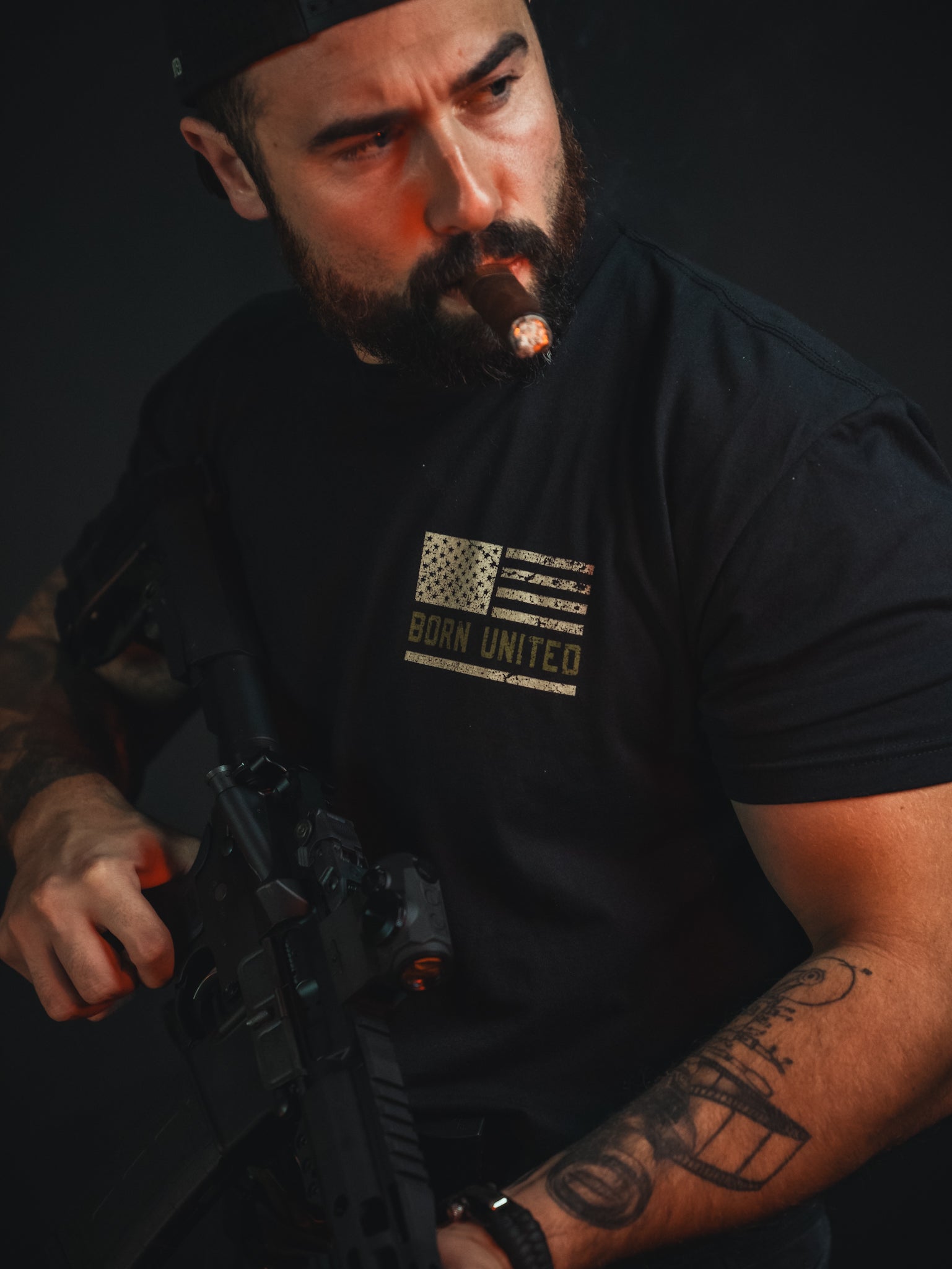 born united - savage operations t-shirt front on model