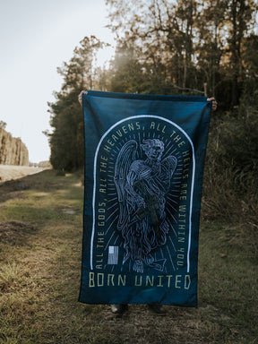 born united - heavens and hells angel printed banner