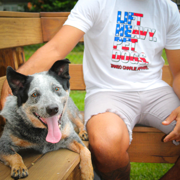 tango charlie - lift heavy pet dogs patriotic flag tee shirt