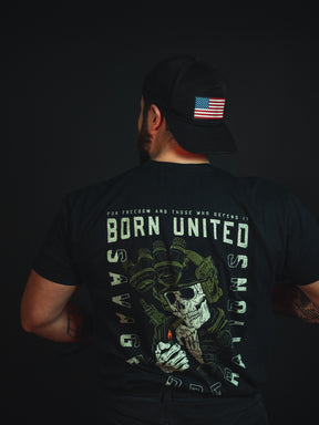 born united - unisex savage operations tee on model