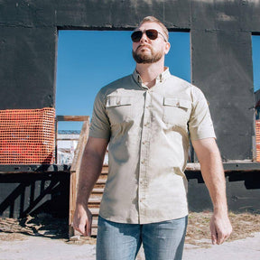 grunt style - tan garage button down shirt