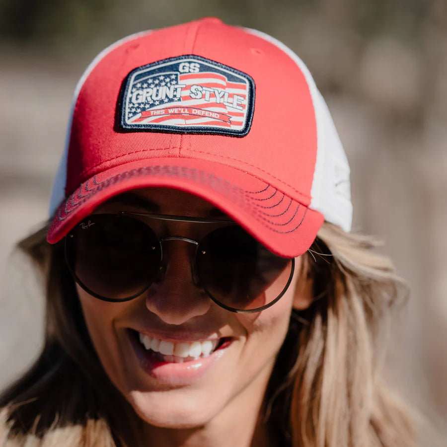 grunt style - old glory patch hat on female model