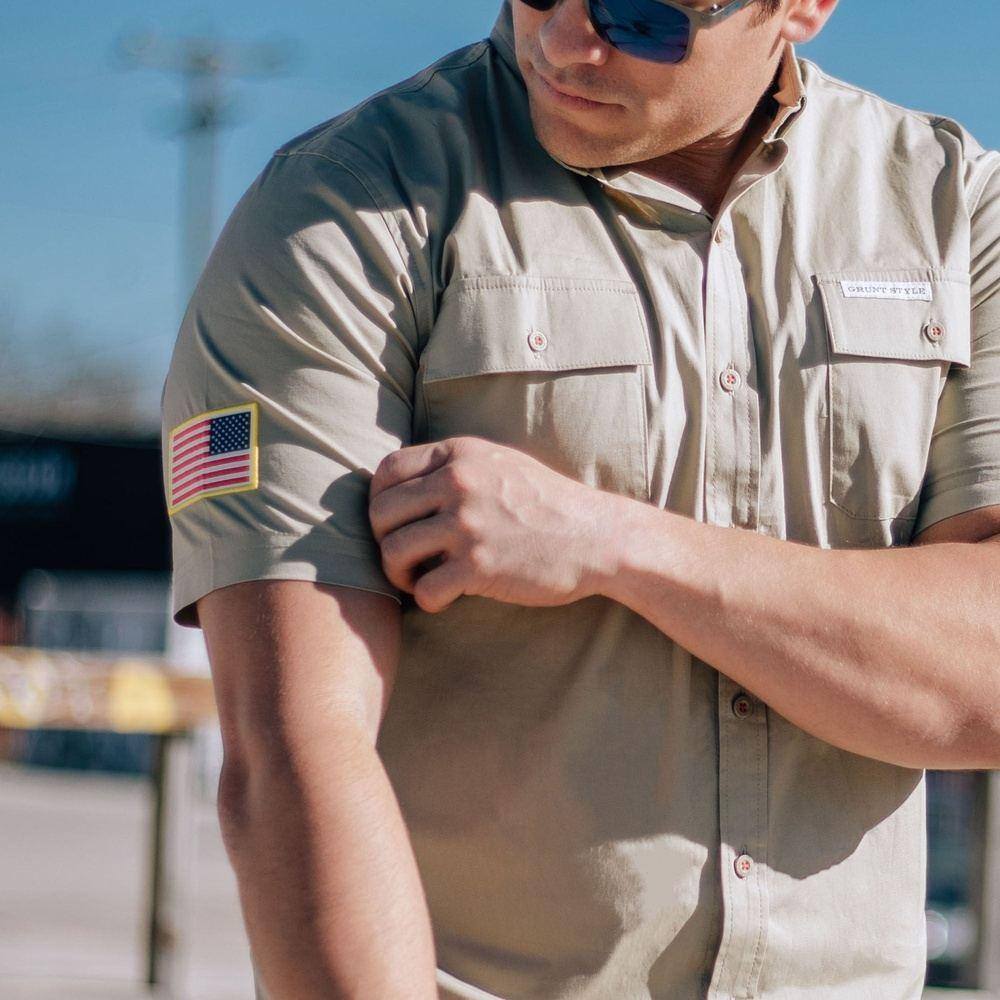 grunt style - patriotic flag patch work shirt