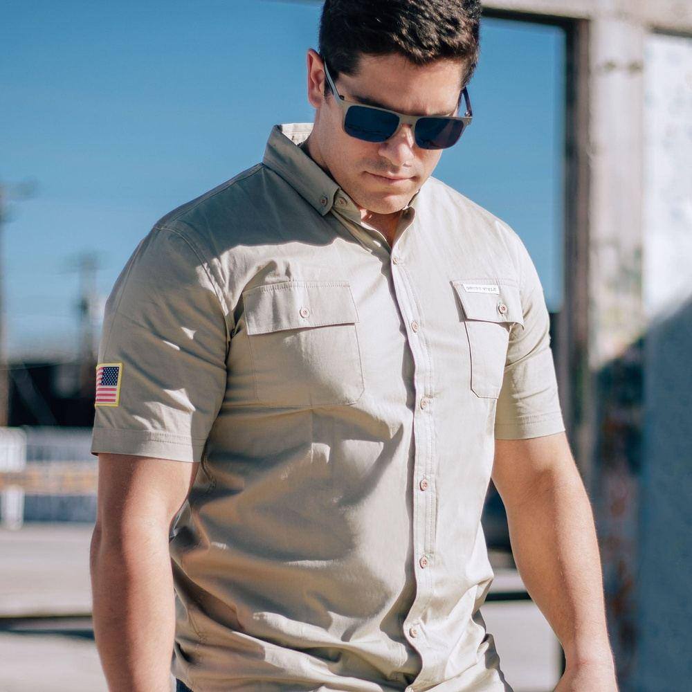 grunt style - tan garage button up shirt