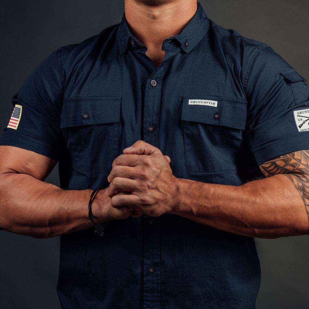 grunt style - navy blue garage button up shirt