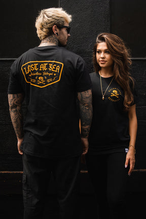 relentless betrayal - unisex lost at sea black t-shirt on models