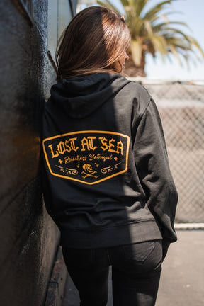 relentless betrayal - lost at sea hoodie on women's model