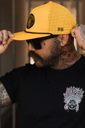 relentless betrayal - burn the ships gold snapback on men's model